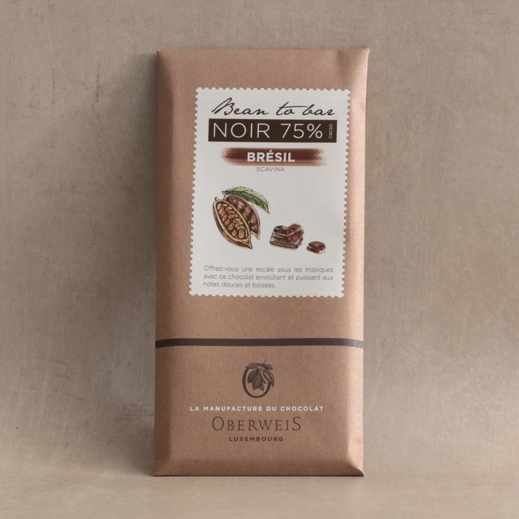 Tablette chocolat noir origine Brésil Scavina 75% 90g