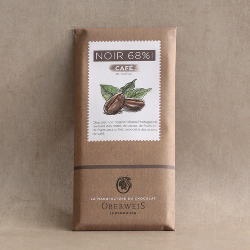 [007107*] Tafel aus feiner Zartbitterschokolade 68% mit Kaffee - 90g