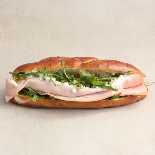 [014402*] Pretzel bread with mortadella and pistachios